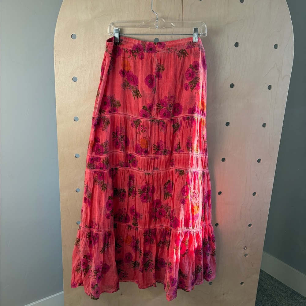 Anthropologie Raga Floral Cotton Tiered Maxi Skirt Drawstring Waist Women’s L - Picture 6 of 7